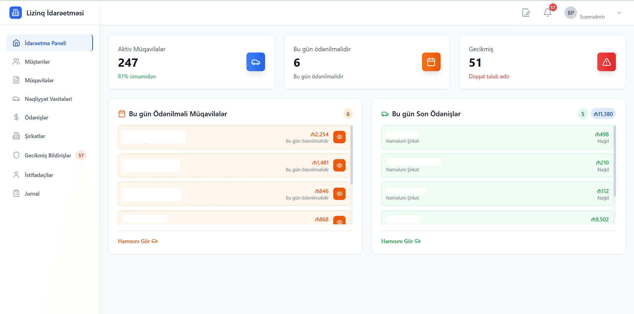 Car Leasing ERP — layihə screenshot