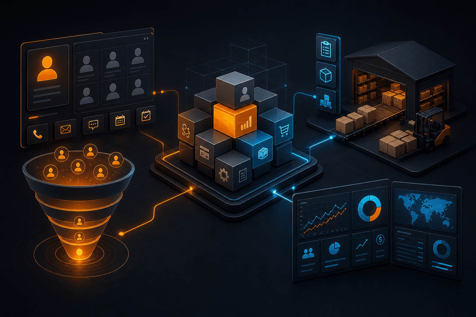 CRM / ERP sistemlərinin qurulması — xidmət vizualı